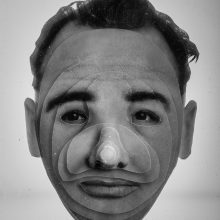 Arya Tabandehpoor, “Mohsen Rastani”, from “Portrait” series, photo cuts from criminology software and plexiglas sheets, 10 x 12 x 3 cm, edition of 6, 2010-2014