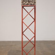 Majid Biglari, “Memorial No.10”, from “ Mourning” series, mixed media, (wood, mdf, screw, paint, paraffin wax, glue and paper), 26 x 26 x 122.5 cm, unique edition, 2019
