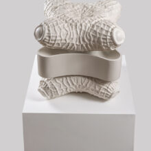 Raheleh Nooravar, untitled, from “Biosis” series, mixed media (3D print, fiberglass, epoxy, wax, etc.), 57 x 56 x 56 cm, size with pedestal: 105 x 72 x 75 cm, unique edition, 2022
