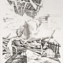 Nazanin Gharanjik, “Scaffold”, from “The Incident” series, pencil on paper, 75 × 55 cm, frame size: 75.5 x 55.5, 2021
