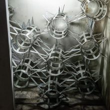 Mahmoud Bakhshi, from “Bahman wall” project (detail), installation of 8 pieces, galvanized sheet, size: each 126 x 120 x 64 cm, overall size: 480 x 240 cm, edition of 80 (10 x 8) + 8 AP, 2020