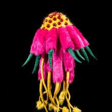Nahid Behboodian, untitled, from “Toxic Anthus” series, headdress (wearable)
cloth, fake fur, knitting yarn, crystal, and fiber, 90 x 70 x 70 cm, 2021
