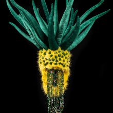 Nahid Behboodian, untitled, from “Toxic Anthus” series, headdress (wearable)
cloth, fake fur, knitting yarn, crystal, and fiber, 60 x 80 x 80 cm, 2021
