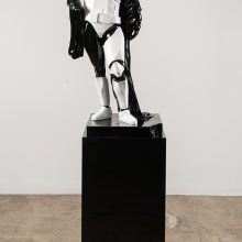 Amir-Hossein Zanjani, “Chevalier with Cloak”, from “Savior” series, fiberglass, 100 x 38.5 x 50 cm, pedestal: 85 x 42.5 x 42.5 cm, edition of 3 + 1 AP, 2022
