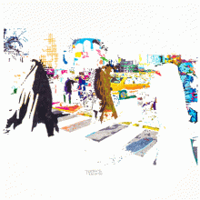 Tarlan Tabar, “Enghelab Square”, from “Amnesia” series, marker on cardboard. 29.7 x 42 cm, 2020