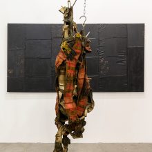 Samira Hodaei, untitled, from “Presence of an Absence” series, installation, mixed media, (oil workers used gloves, chains & hooks), variable dimensions, unique edition, 2021