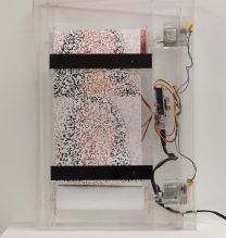 Arya Tabandehpoor, untitled, from “Flesh” series, (rolled photograph, glass cube, electric motor, sensors, electric circuits, power adaptor and wiring in plexiglass boxes), 28 x 40 x 10 cm, unique edition of 7, 2017