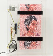 Arya Tabandehpoor, untitled, from “Flesh” series, (rolled photograph, glass cube, electric motor, sensors, electric circuits, power adaptor and wiring in plexiglass boxes), 28 x 40 x 10 cm, unique edition of 7, 2017