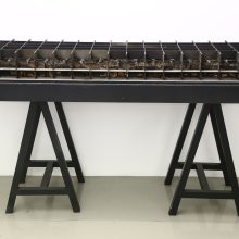 Majid Biglari, “Sixty Four, Sixty Four”, from “The Experience of Dishevelment” series, mixed media (cardboard box, ready mix-concrete and iron), 60 x 184 x 17 cm, unique edition, 2016