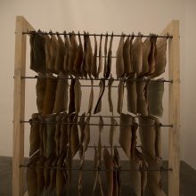 Majid Biglari, untitled, from “The Experience of Dishevelment” series, mixed media (wood, archive folder, paper, organic glue, oil, etc.), 96 x 42 x 120 cm, unique edition, 2017