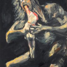 Keiman Mahabadi, “Saturn Devouring His Son (After Goyas)”, from “Interposition” series, oil on cardboard, 41 x 23 cm, 2016