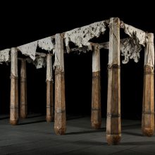 Mojtaba Amini, “Halab! Halab!”, (wood, iron, goatskin, salt), 136 x 230 x 505 cm, 2017
