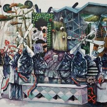 Behrang Samadzadehgan, “Mediocracy Deports the Knowledge”, from “Heading Utopia” series, watercolor on Stonehenge paper, 79 x 100 cm, 2015