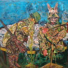 Mohsen Hesari, untitled, from “Soldier” series, acrylic and oil on canvas, 95 x 115 cm, 2018