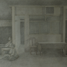 Neda Mirhosseini, “Grandmother’s House”, color pencil on cardboard, 70 x 90 cm, 2019