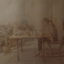 Neda Mirhosseini, “Studio”, color pencil on cardboard, 70 x 90 cm, 2019