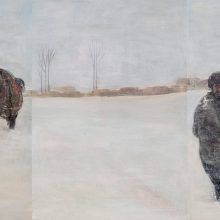 Sahar Jafari , “Get Wound up My Horse #2”, from “Charoymaq” series, oil on canvas, triptych, each size: 100 x 150 cm, overall size: 300 x 150 cm, 2022
