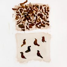 Seyed Mohamad Mosavat, untitled, from “The Shit and Nightingale” series, oil on paper, 70 x 50 cm, frame size: 73 x 53 cm, 2021
