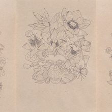 Nahid Behboodian, untitled, from “Lotus” series, pencil on paper, triptych, overall size: 40 x 87 cm, frame size: 54 x 108.5 cm, 2020
