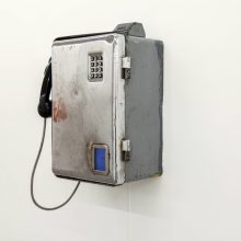 Sara Abri, untitled, from “Payphone” series, video installation, payphone, iron sheet & monitor, 35 x 23 x 15 cm, unique edition, 2015
