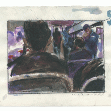 Seyed Mohamad Mosavat, untitled, from “Bus” series, mixed media on paper, frame size: 27 x 37 cm, 2005