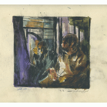 Seyed Mohamad Mosavat, untitled, from “Bus” series, mixed media on paper, frame size: 27 x 37 cm, 2006