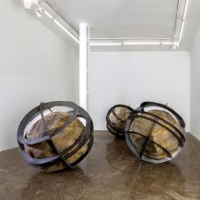 Majid Biglari, “Earth”, from “The Experience of Dishevelment” series, three-piece installation, iron, used military textiles and glue, each: 100 x 100 x 100 cm, unique edition, 2016
