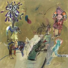 Seyed Mohamad Mosavat, untitled, from “Israfil’s Trumpet” series, mixed media on canvas, 70 x 70 cm, frame size: 75 x 75 cm, 2018