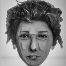 Arya Tabandehpoor, “Shadafarin Ghadirian”, from “Portrait” series, photo cuts from criminology software and plexiglas sheets, 10 x 12 x 3 cm, edition of 6, 2010-2014