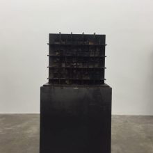 Majid Biglari, “Sixty Four, Fifty Two”, from “The Experience of Dishevelment” series, mixed media (cardboard box, ready mix-concrete and iron), 60 x 60 x 60 cm, unique edition, 2016